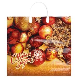 Пакет новогодний пластиковая ручка Россия 38*35 см 90 мкм Злато  1 шт 100  шт/кор