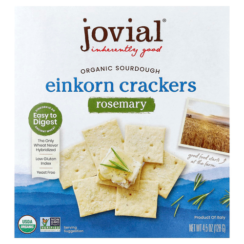 Jovial, Органические крекеры на закваске, с розмарином, 128 г (4,5 унции)