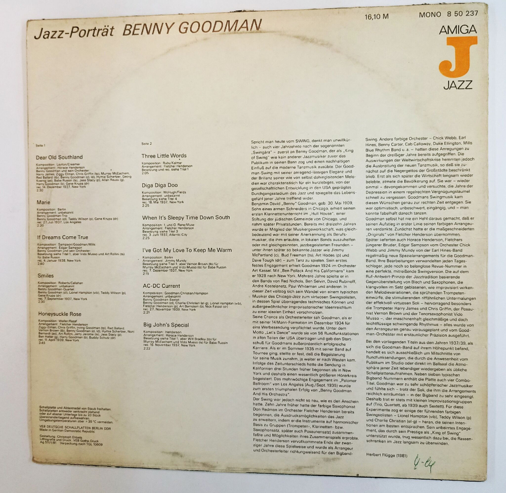 Винтажная виниловая пластинка LP Benny Goodman Portrat In Swing (GDR 1978)