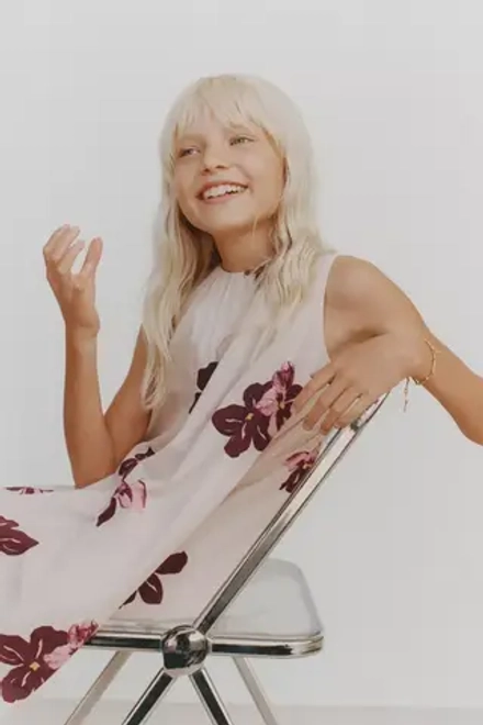 ZARA ПЛАТЬЕ С ЦВЕТОЧНЫМ ПРИНТОМ, БАКЛАЖАННЫЙ