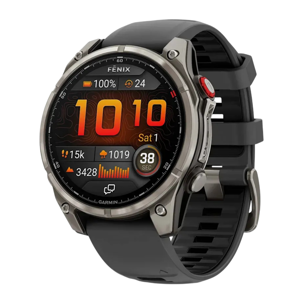 Cпортивные часы Garmin fenix 8 Pro, 47 мм, AMOLED, титан с DLC, сапфир, каштановый кожаный ремешок, силиконовый ремешок цвета «графитовый/чёрный» Тёмно-серый безель из титана с DLC-покрытием, AMOLED-дисплей. Кожаный ремешок и силиконовый ремешок с классич