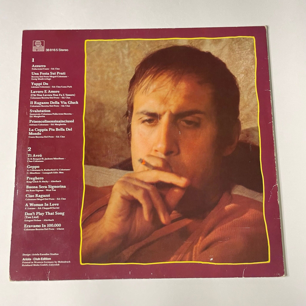 Винтажная виниловая пластинка LP Adriano Celentano The Best Of (Germany 1979) Azzurro