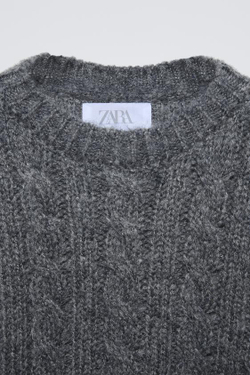 ZARA СВИТЕР С УЗОРОМ «КОСЫ», СЕРЫЙ С МЕЛАНЖЕВЫМ ЭФФЕКТОМ
