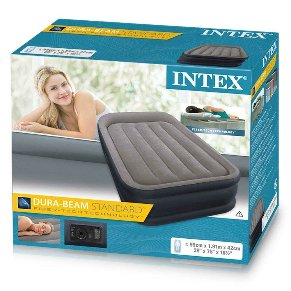 Кровать надувная Intex, 191х99х42 см, 64132NP, нас встроен, электр, флок, с ребрами жест, 136 кг