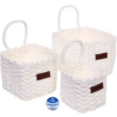 Корзинки интерьерные для хранения 3шт в наборе с петелькой «ЭЛЛОРИЯ», цвет белый, 12*11/15*14/16*17см (лейбл)
