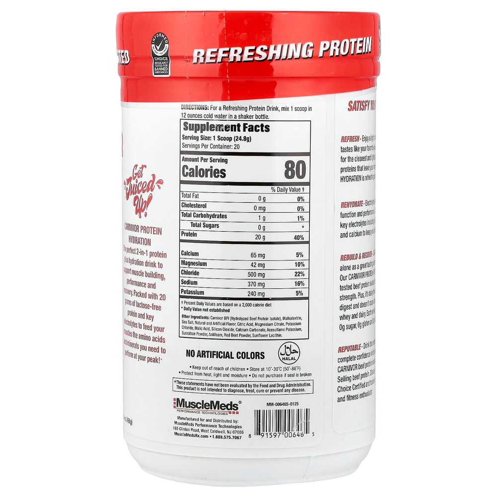 MuscleMeds, Carnivor Protein Hydration, протеин, арбуз, 496 г (17,5 унции)