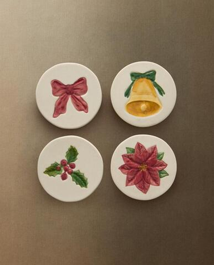 ZARA HOME НАБОР РОЖДЕСТВЕНСКИХ ПОДСТАВОК ПОД СТАКАНЫ ( 4 ШТ.), КРАСНЫЙ