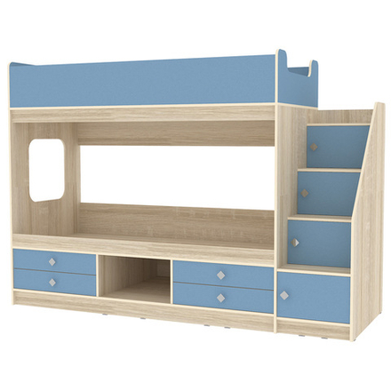 Двухъярусная кровать КарИВи Л-Д606.3 80х190 Дуб Сонома Светло-синий, голубой