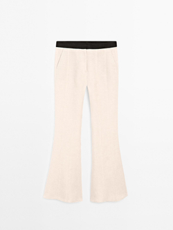 Massimo Dutti Расклешенные брюки с контрастным поясом, бежевый
