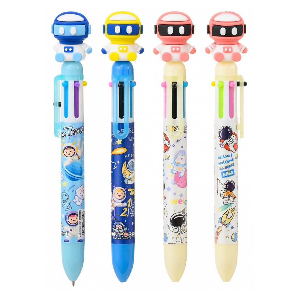 Ручка шариковая, автоматическая, 6в1, Basir, 6-ти цветная, серия "Космонавт", с резиновой фигуркой, 36 шт