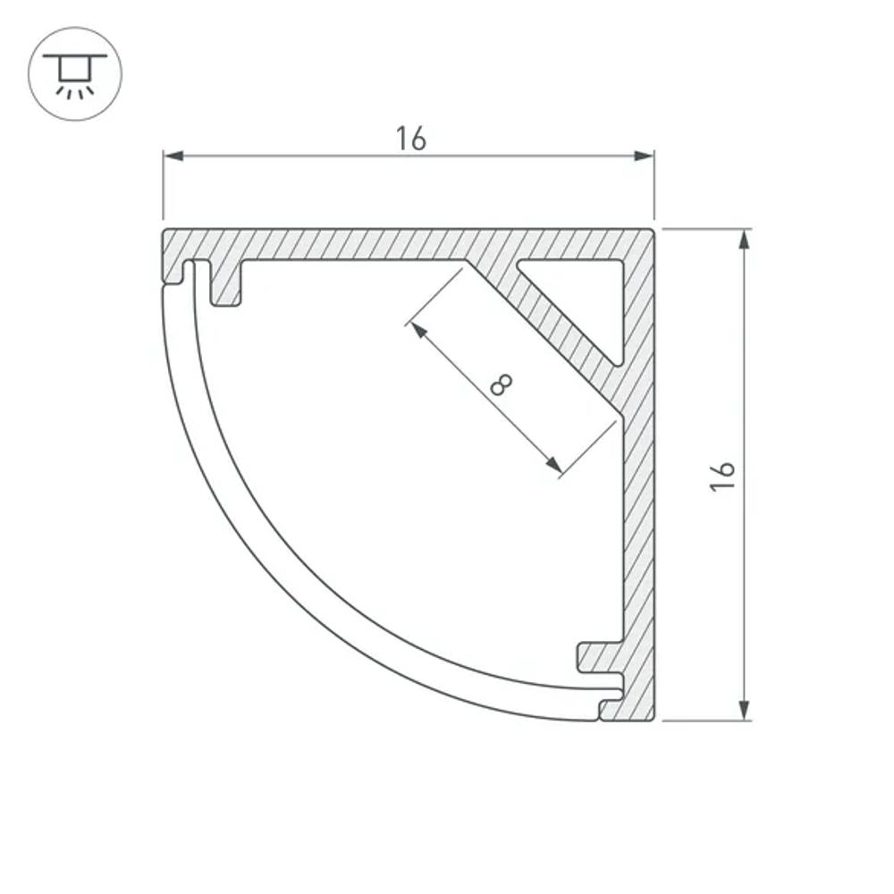 Профиль с экраном SL-KANT-H16-2000 ANOD+OPAL (Arlight, Алюминий) 036843