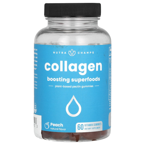 NutraChamps, жевательные таблетки с коллагеном, повышающие уровень суперфудов, со вкусом персика, 60 жевательных таблеток с витаминами