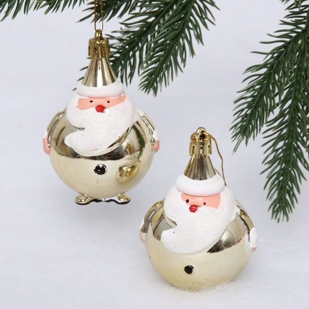 Елочные игрушки "Круглый Дед Мороз" 6см 2шт. Золото