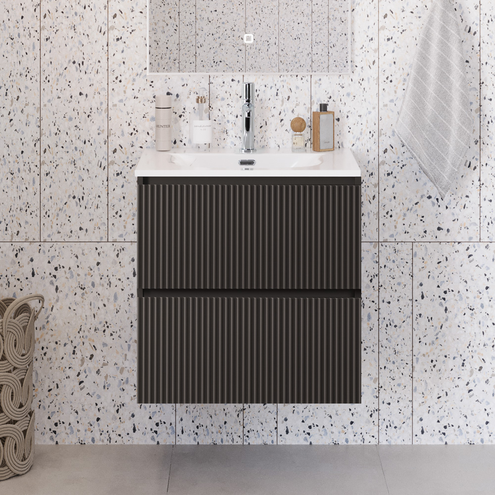 Тумба с раковиной подвесная BelBagno UNO-MINI-500-2C-SO-GSO Темно-Серый матовый, раковина белая BB-8099-3-50