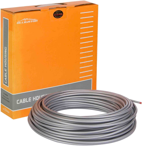Оболочка троса тормоза LY-2203014 Alligator, диаметр 5 мм, 3 слоя (внешняя поливиниловая оболочка, витая стальная оболочка, полиэтиленовая внутрення оболочка), серая, бухта 30 м