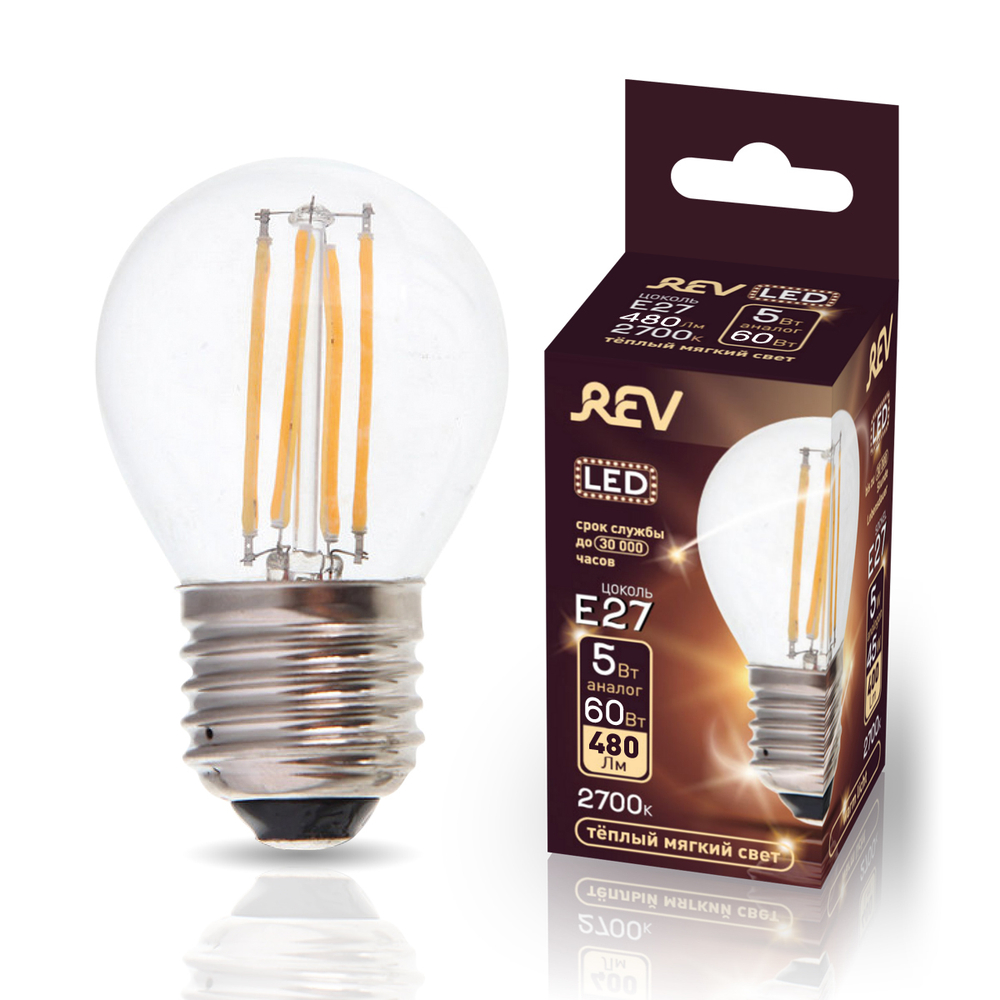 Лампа светодиодная FILAMENT шарик 5W G45 E27 2700K DECO Premium теплый свет