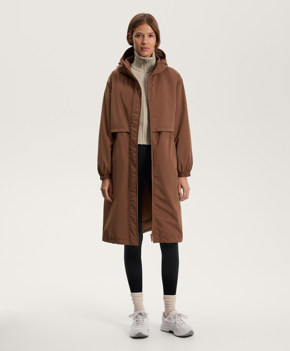 Oysho Водонепроницаемый длинный плащ с подкладкой FELLEX® AEROGEL 10K, коричневый