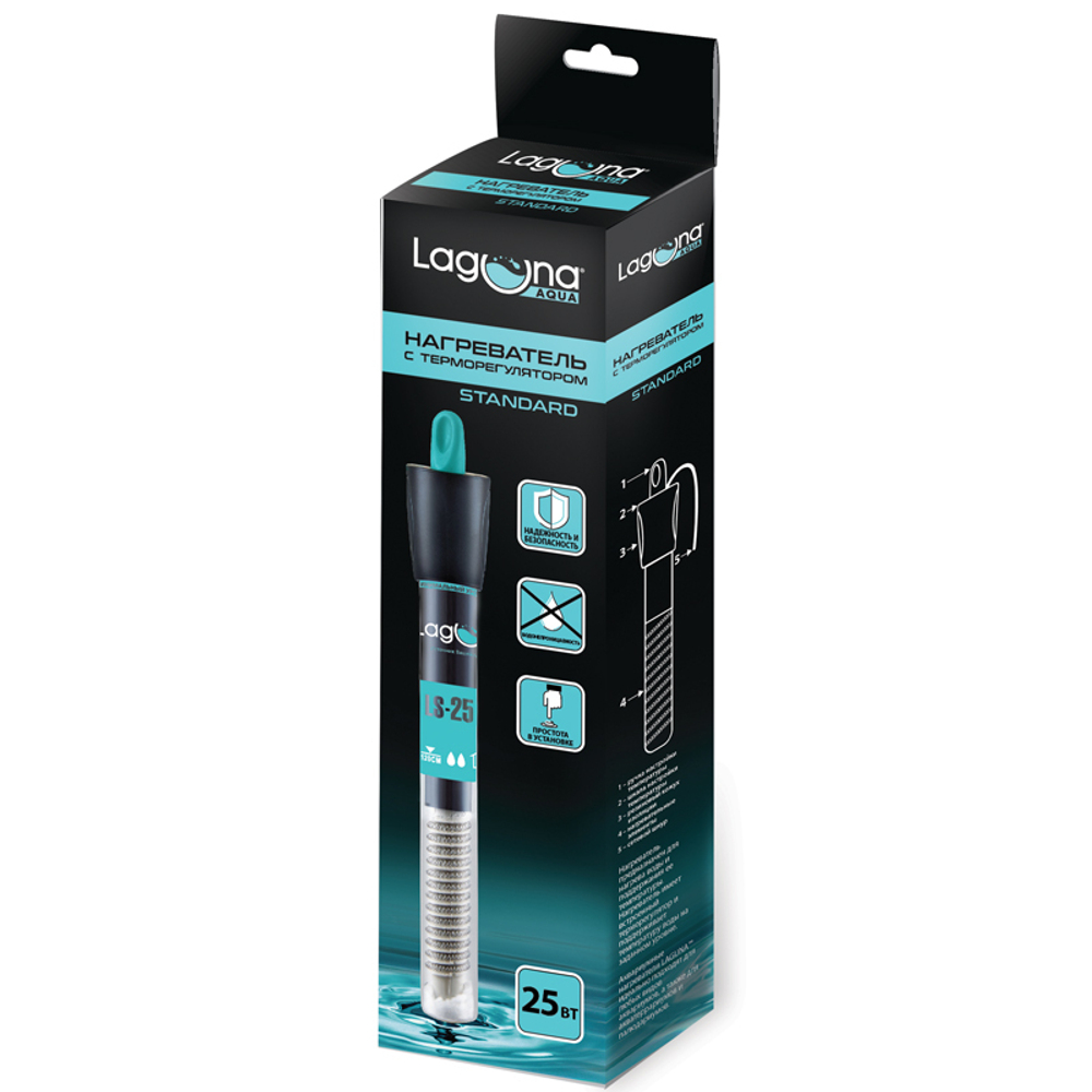 Нагреватель с металлической спиралью Standard LS25W, 25Вт, d22*190мм, Laguna
