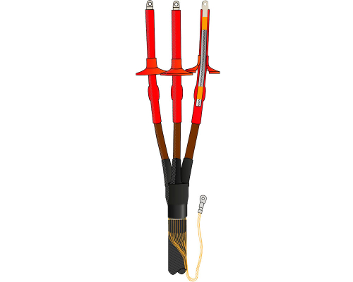 Муфта термоусаживаемая концевая наружной установки для трехжильного кабеля с пластмассовой изоляцией из сшитого полиэтилена с ПРОВОЛОЧНЫМ экраном, на напряжение до 10 кВ включительно 3ПКНТпН-10-150...240-КПЭ (с наконечниками)