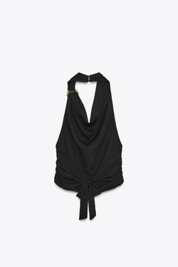 ZARA ТОП С ГОРЛОВИНОЙ ХАЛТЕР И ФУРНИТУРОЙ, ЧЕРНЫЙ