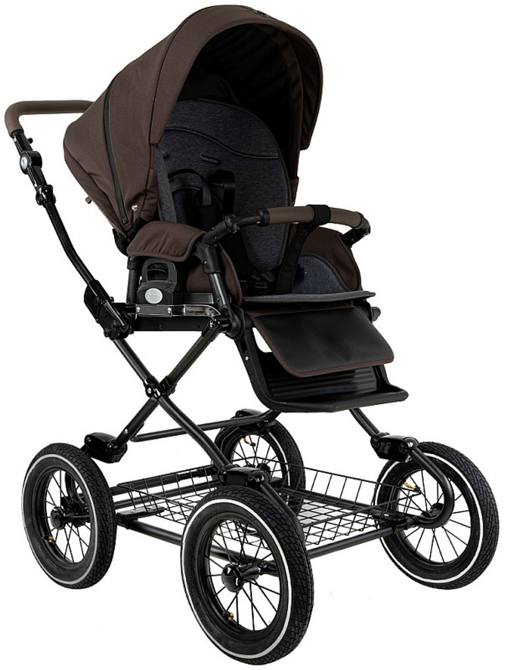 Детская коляска Roan Bass Next Classic d12 2.0 3 в 1 с автокреслом Tutis Elo Lux EduSky Black BNC/83/2 Turkish Coffe/Black/руч.Cappuccino