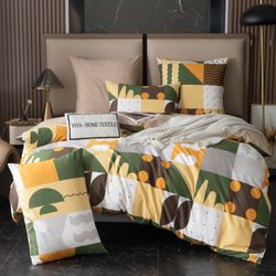 Комплект постельного белья на резинке Делюкс Сатин 100% хлопок «Яркая геометрия»