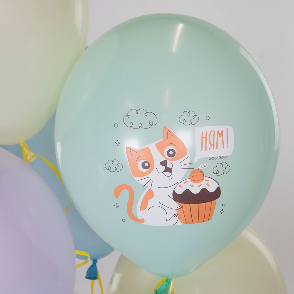 Шар (12''/30 см) Мяу, Лис Ми, Поздравляю, Ассорти, макарунс, 1 ст, 25 шт.