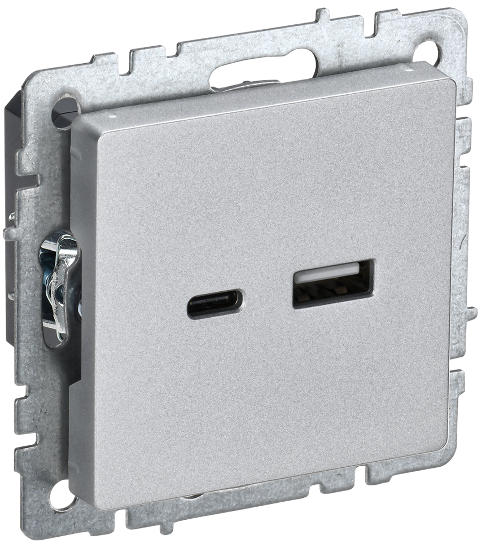 BRITE Розетка USB A+C 18Вт РЮ11-1-БрА алюминий IEK