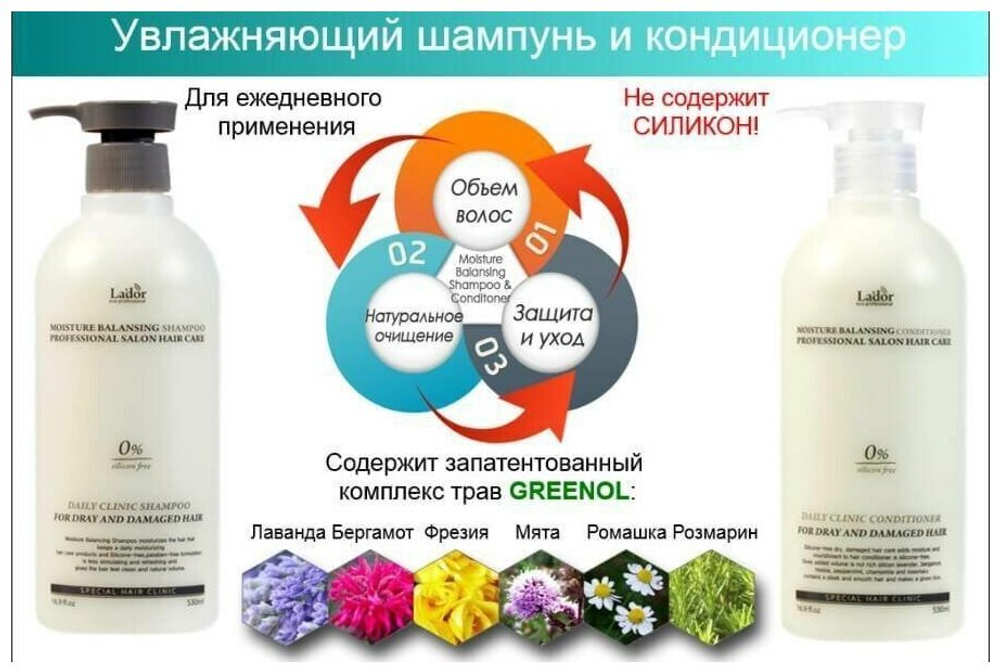 Увлажняющий шампунь для волос La`Dor Moisture Balancing Shampoo, 530 мл