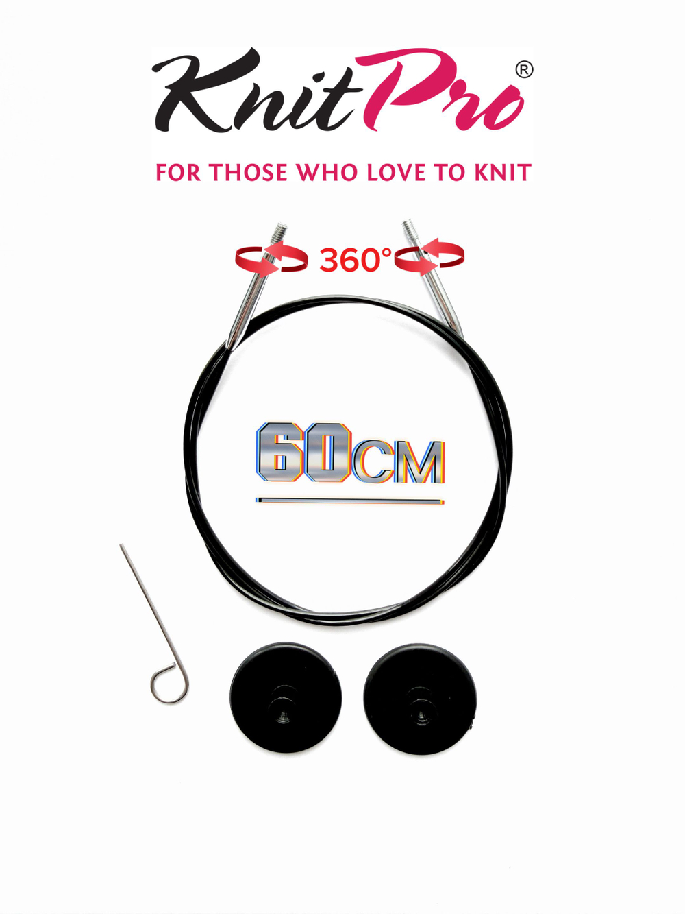 Набор поворотных тросиков для съемных спиц, длина около 60/80/100см, заглушки 6шт, KnitPro, 10673,4,5