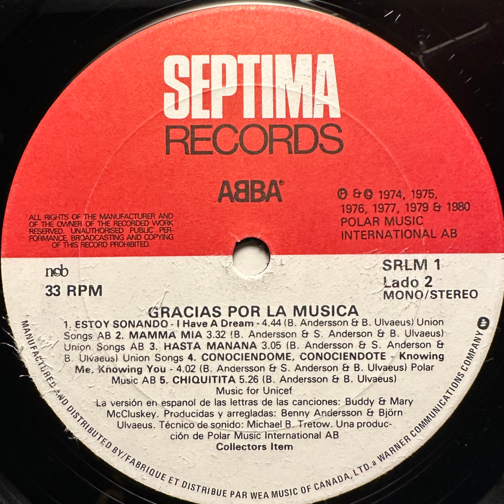 ABBA - Gracias Por La Musica (Канада 1980г.)