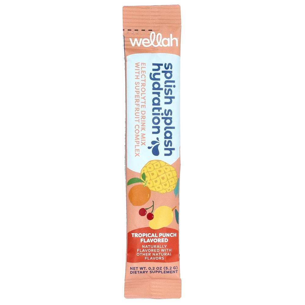 Wellah, Splish Splash Hydration, тропический пунш, 20 пакетиков по 5,2 г (0,2 унции)