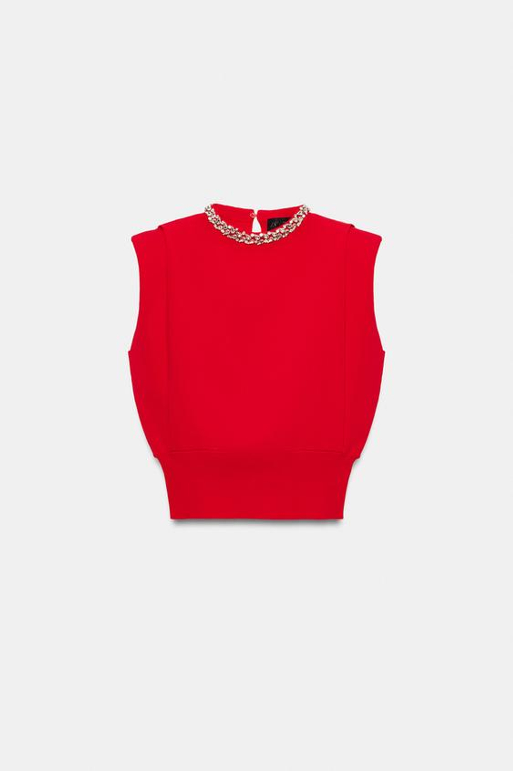 ZARA ТОП С ПОДПЛЕЧНИКАМИ И СТРАЗАМИ НА ВОРОТНИКЕ, КРАСНЫЙ