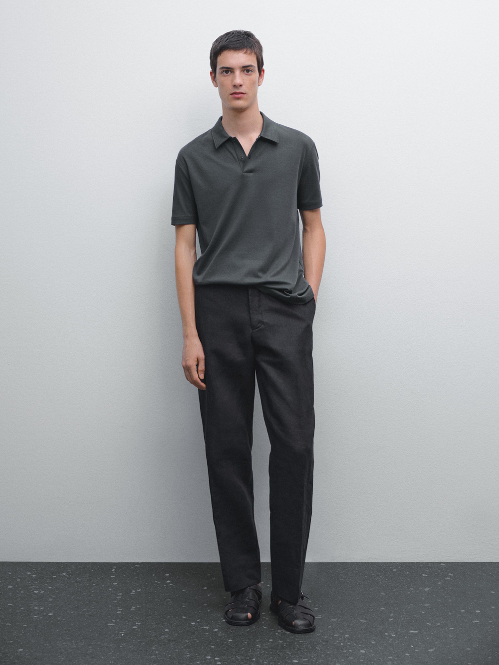 Massimo Dutti Рубашка-поло с короткими рукавами и застежкой на кнопки, темный антрацит