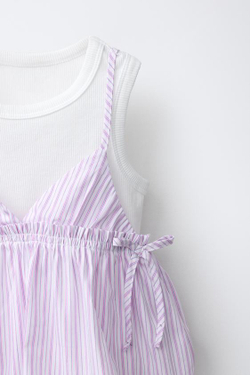 ZARA ТОП В ПОЛОСКУ С ФУТБОЛКОЙ В РУБЧИК, РОЗОВЫЙ