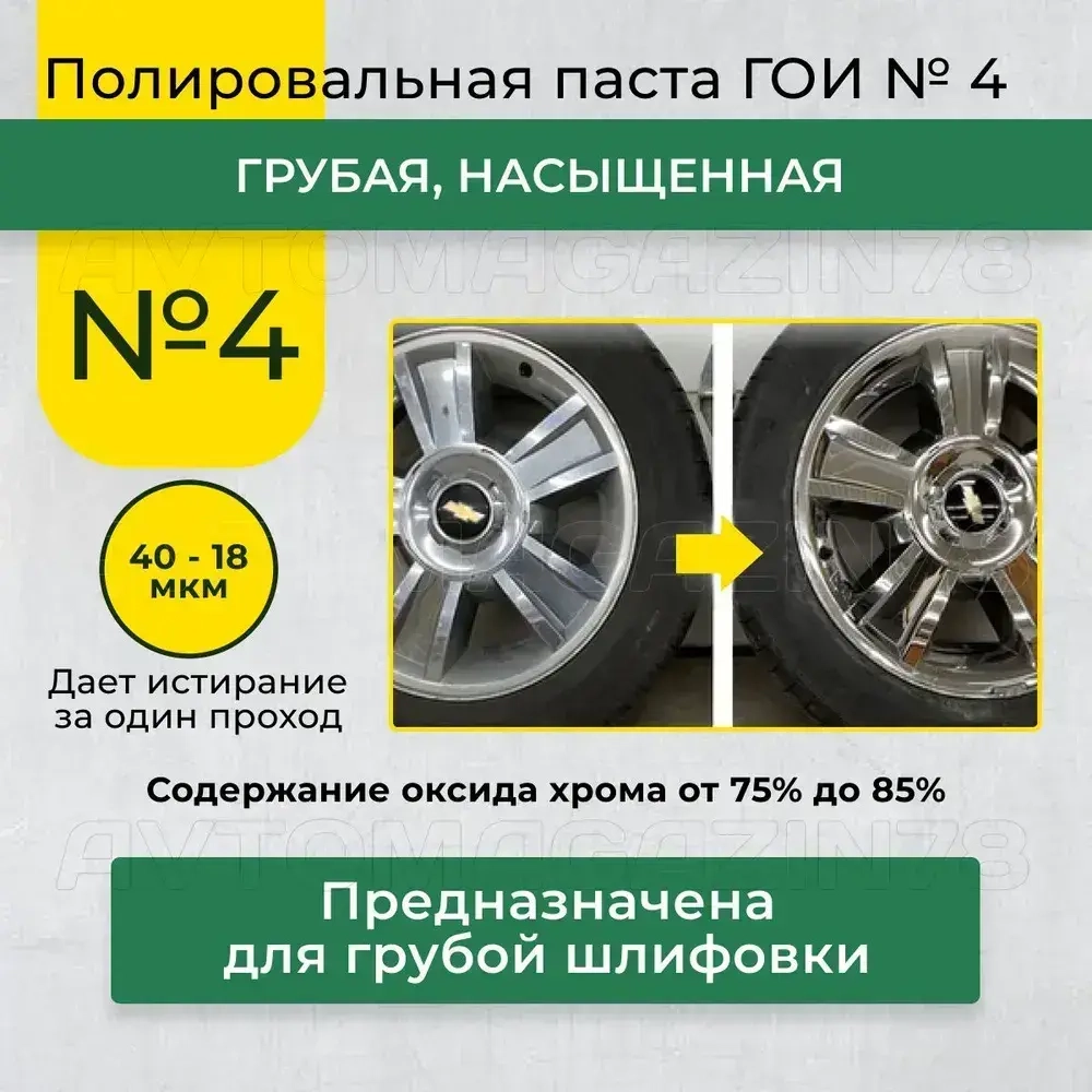 Полировальная паста ГОИ № 4 насыщенная, грубая 45 гр, паста гоя для метала