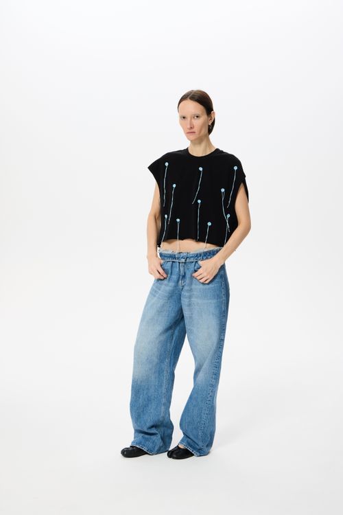 Топ Kraizy stripes Crochet Polka Dot черный