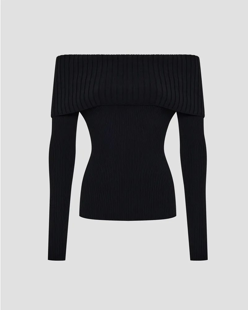 Топ трикотажный с отворотом и длинными рукавами