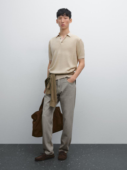 Massimo Dutti Трикотажная футболка с воротником поло, бежевый