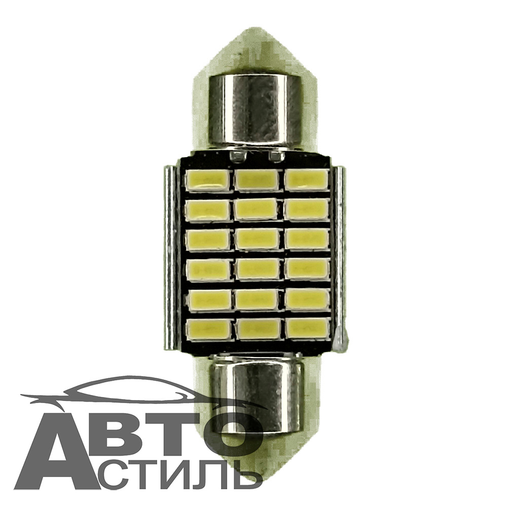 Светодиод 12V T11x41 18SMD 2016 WHITE CAN 4.7w (салон) GY0007-41 с радиатором на синем фоне