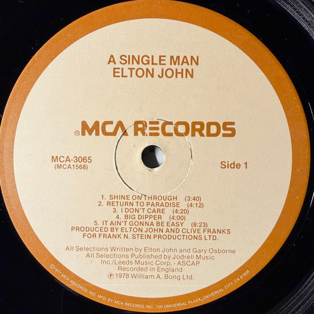 Elton John ‎– A Single Man (США 1978г.) Т