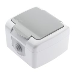 Розетка Intro Atlantic 5-202-03 с заземлением со шторками 2P+E Schuko 16А-250В IP54 ОУ серый