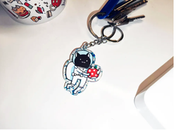 Брелки акриловые "Кошки-мышки". Кот, робот, сердце и космонавт