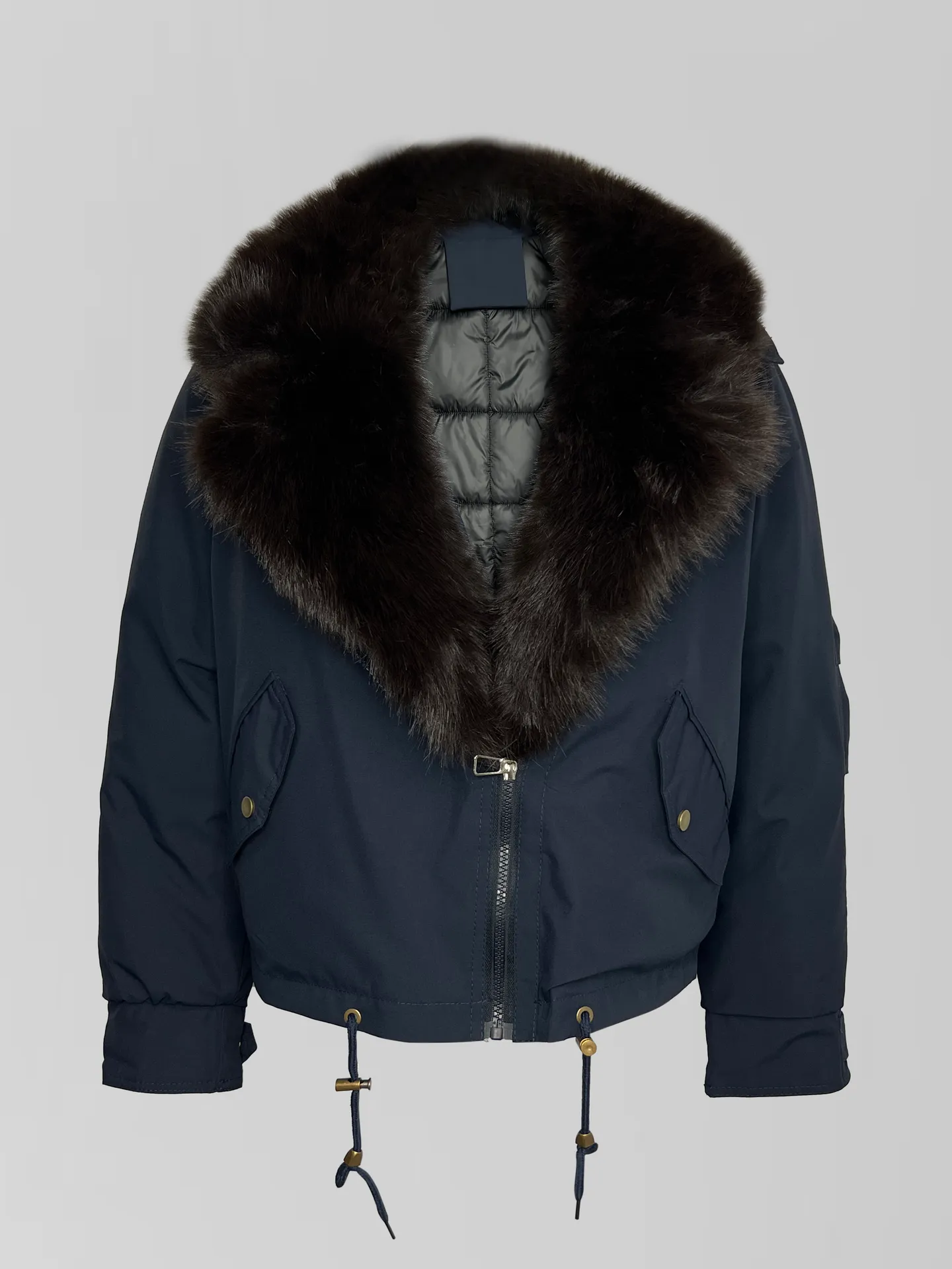 Куртка-парка Classic 8837 однотонная на молнии с воротником из меха