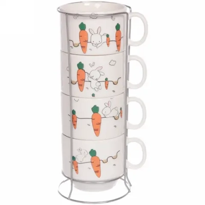 Набор кружек на стойке 200мл «Зайка с морковкой»