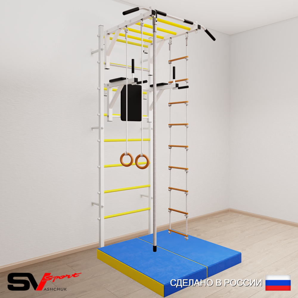 Шведская стенка Sv Sport 5234 (Турник рукоход/Брусья/Канат/Кольца/Лестница/Мат 1м)