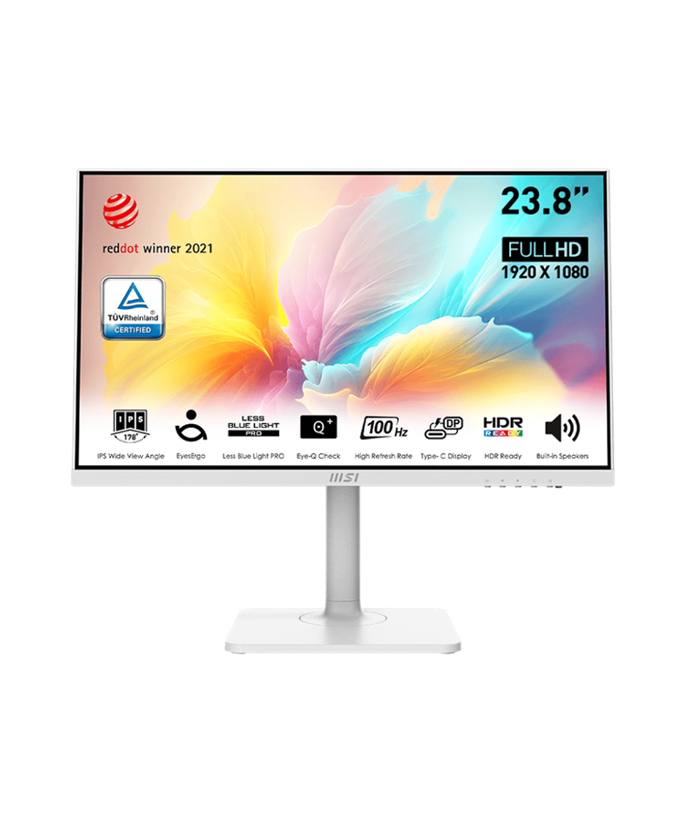Монитор MSI Modern MD2412PW 23.8" 16:9 FHD(1920x1080) IPS Flat,1ms(MPRT),1000:1,100M:1,300nit,178/178,HDMI 1.4,USB-C,Speaker,Tilt,Swivel,Height,Pivot,VESA,100Hz,White,1y war-ty
