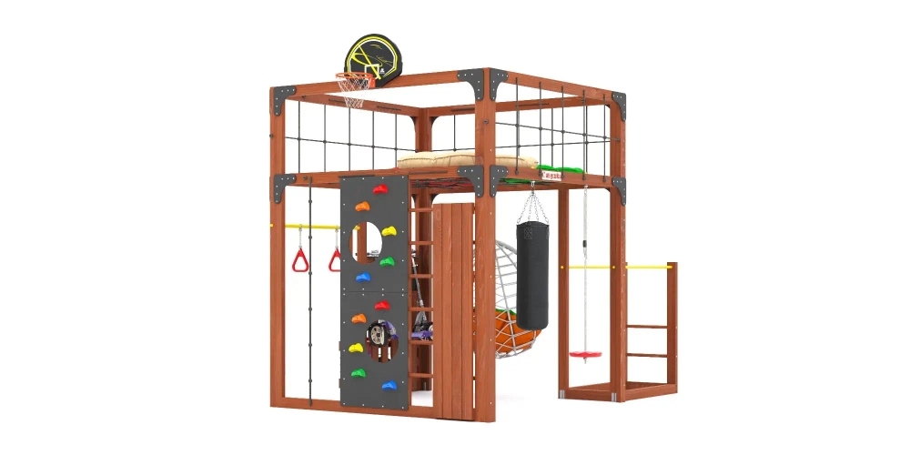 Детская площадка Савушка КУБ-1 (Махагон) с подушками и коконом