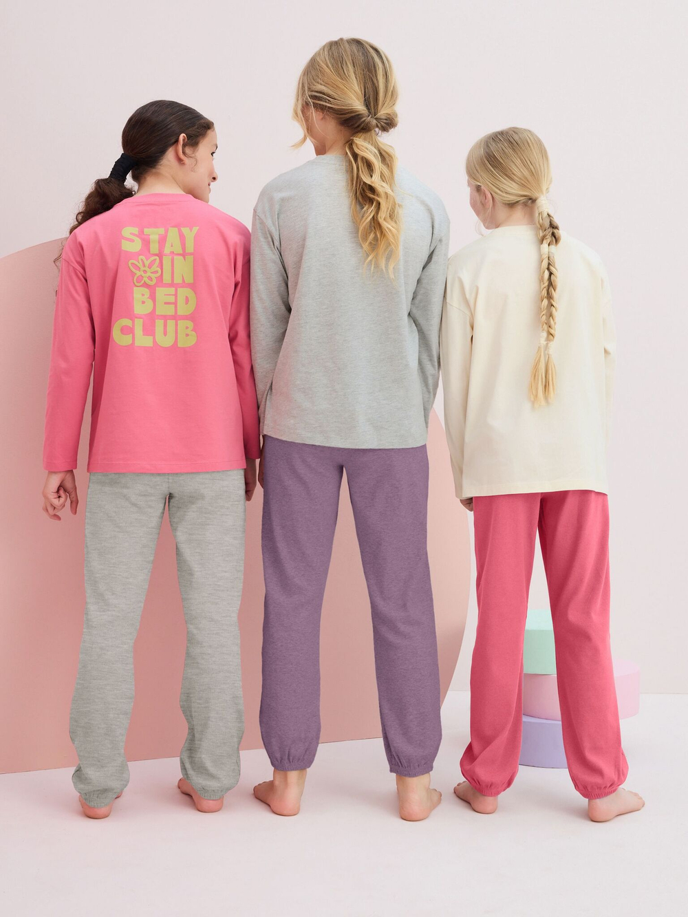 Пижама для девочки Next Q96-878, 3 шт., Розовый, Серый, Молочный