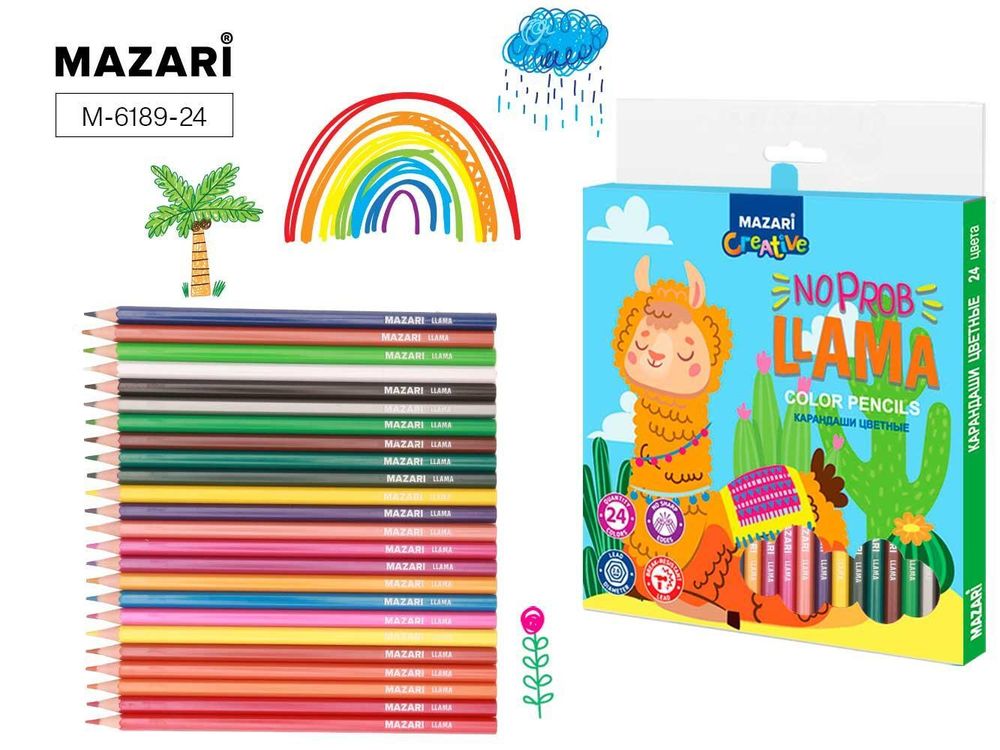 Карандаши 24цв. пластик &quot;Llama шестигран. d грифеля = 2.6 мм, коробка с европодв. (Mazari)